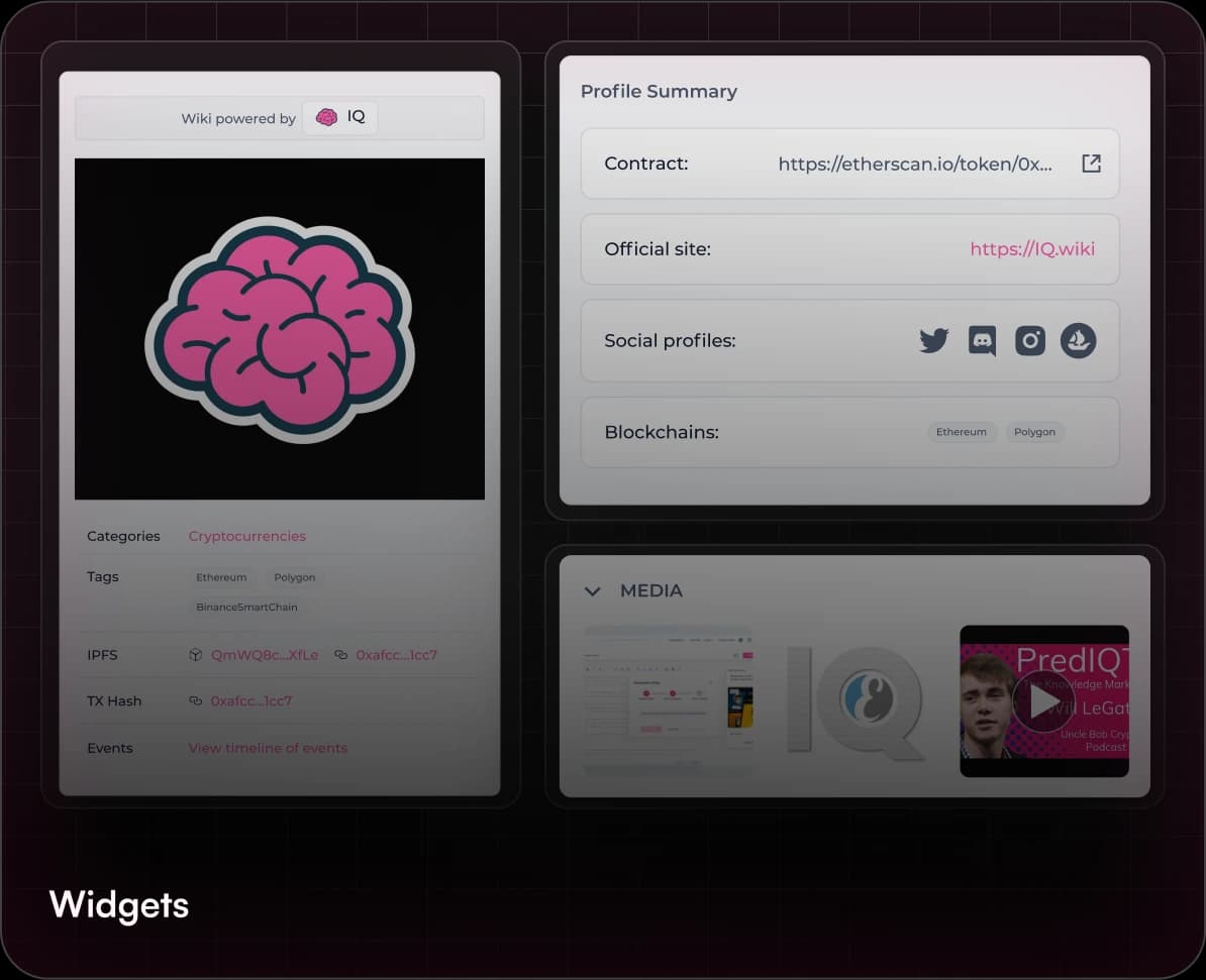 IQ.wiki widgets and tools interface